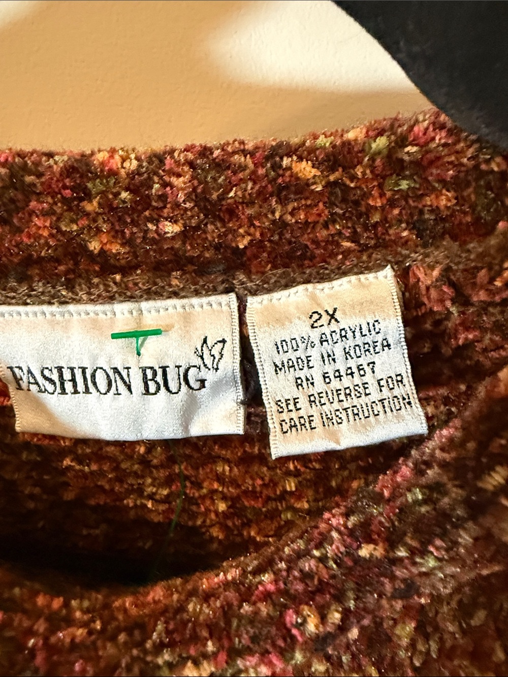 Vintage Fashion Bug Marled Ombre Crewneck Sweater - Rust, Brown, - Picture 2 of 7